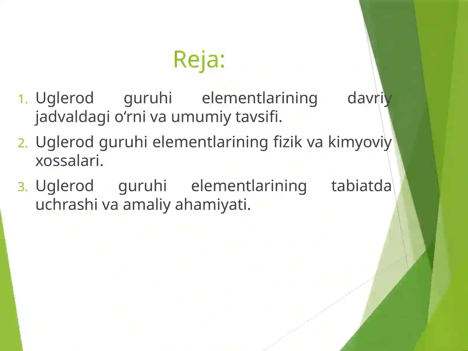 Uglerod guruhidagi elementlarning umumiy tavsifi. 2