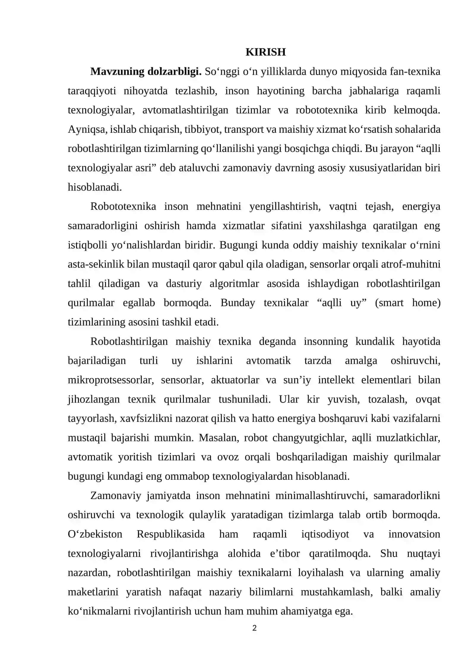 Robotlashtirilgan maishiy texnikalarni loyihalash va maketini yasash 2