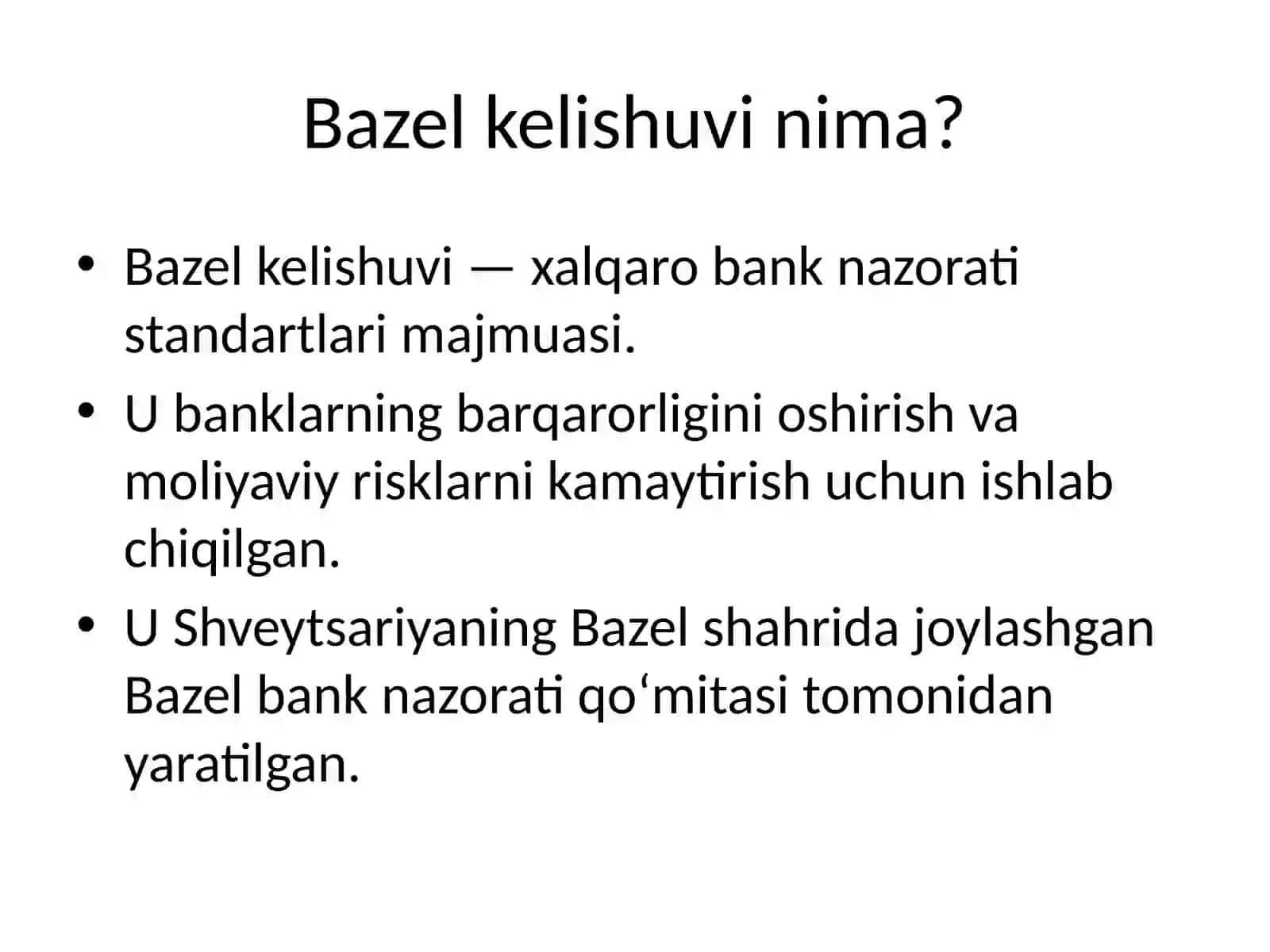 Basel kelishuvi va o'zbekistonga kirib kelishi 2
