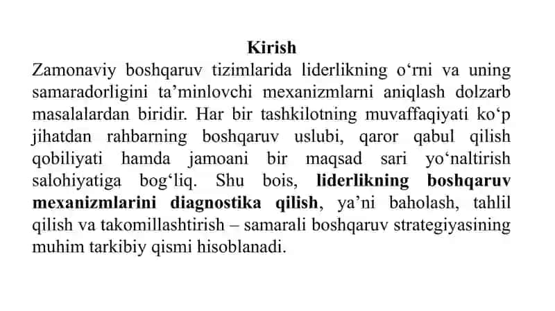 Liderning boshqaruv mexanizmlari diagnostikasi. 2