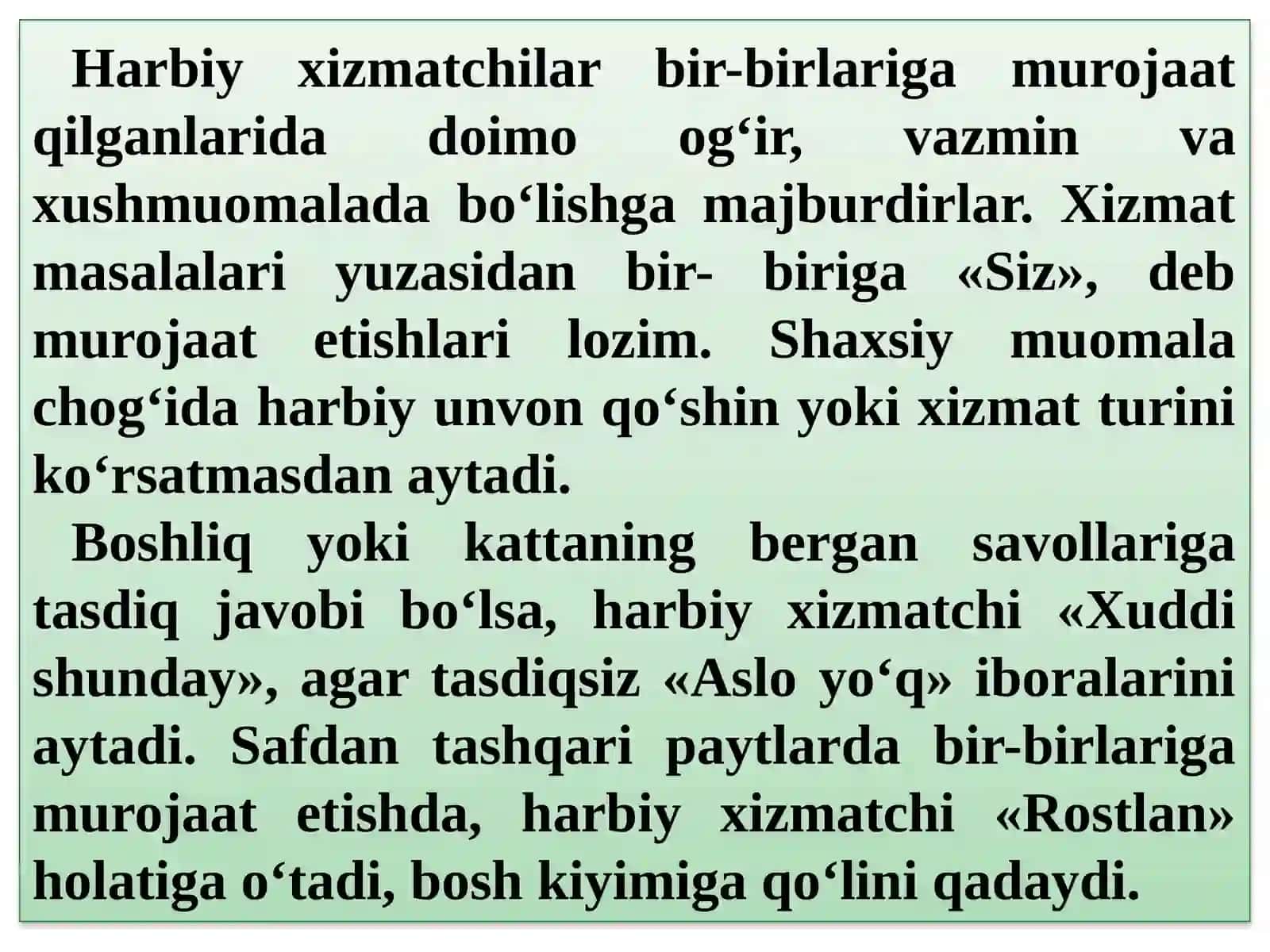 Harbiy qadriyat qoidasi 2