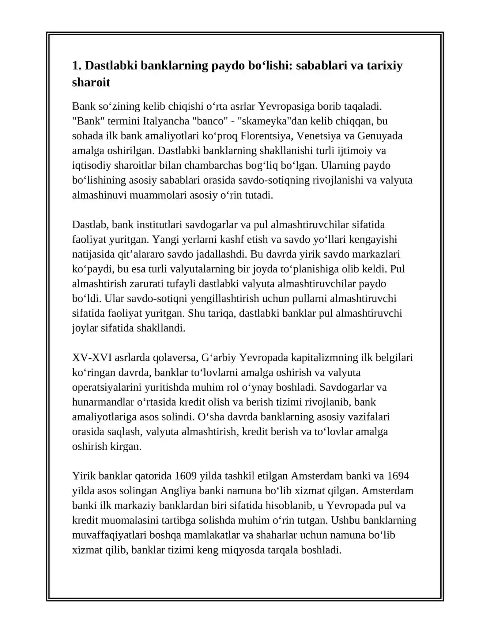 DASTLABKI BANKLARNING PAYDO BOʻLISHI VA VAZIFALARI 2