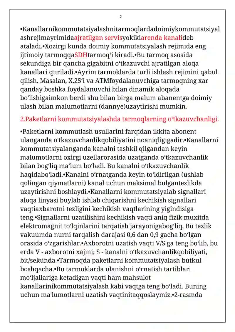 Kanallarni, paketlarni kommutatsiyalash 2