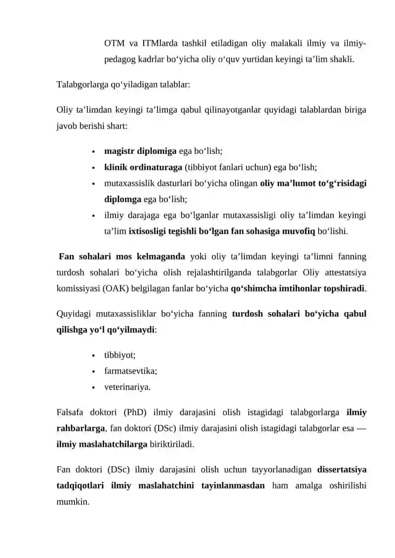 Oliy ta'limdan keyingi ta'lim 2