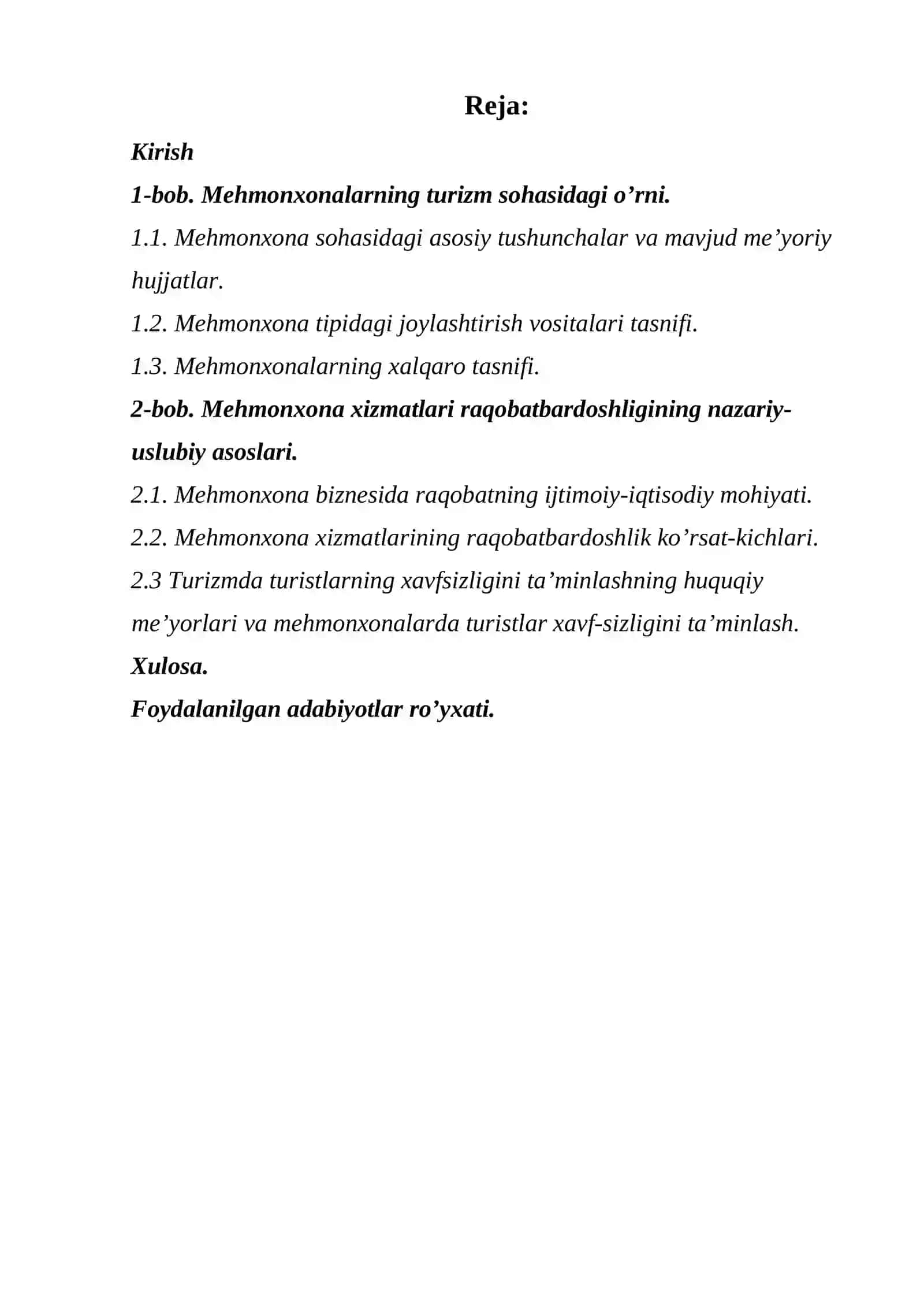 Меhmonxonalarning turizm sohasidagi o’rni 2