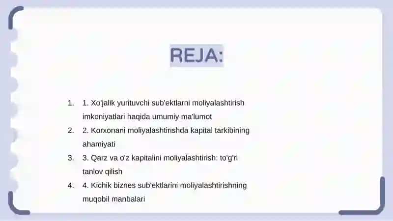 Xo'jalik yurituvchi sub'ektlarni moliyalash 2