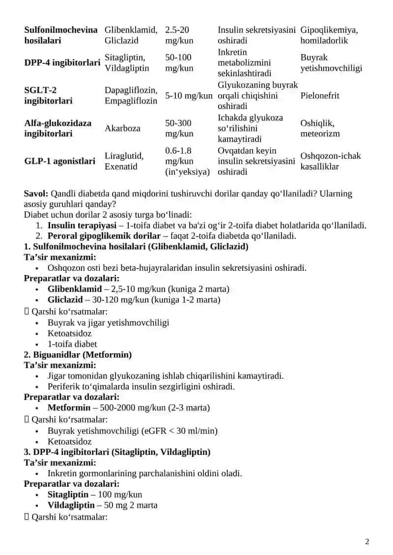 Qandli diabetni davolash prinsiplari 2