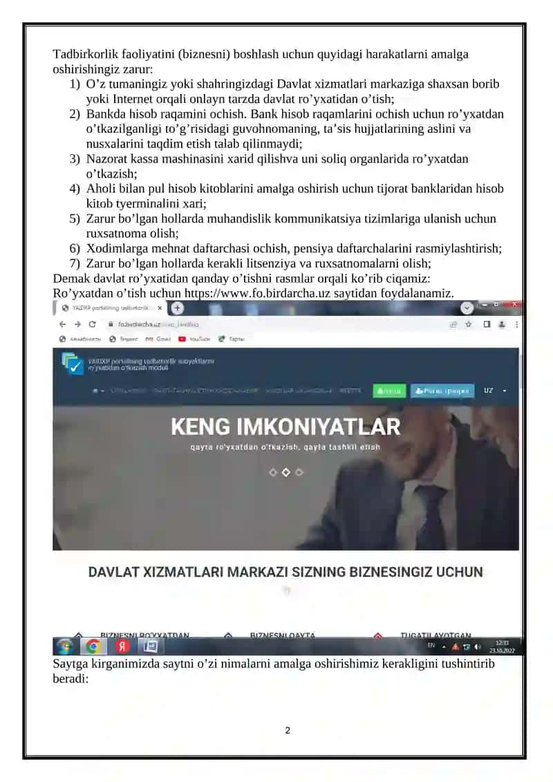 Tadbirkorlik faoliyatini (biznesni) boshlash 2