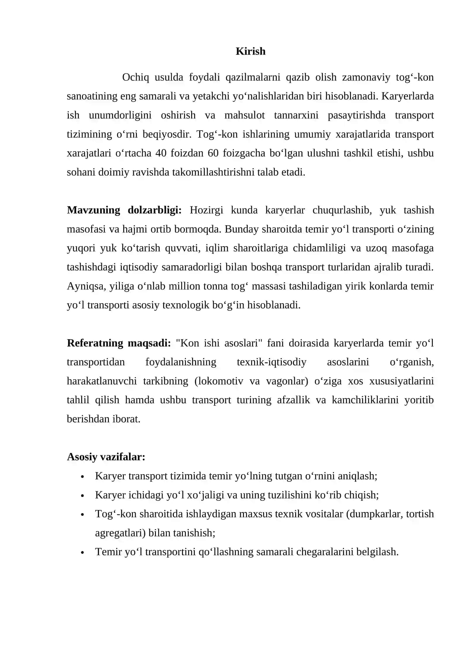 Karyerlarda temir yo`l transportini qo`llash 2