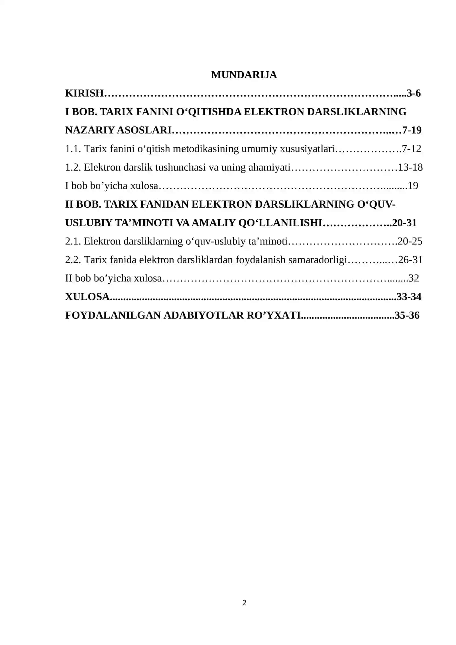 Tarix fanidan elektron darsligining o'quv uslubiy ta'minoti 2