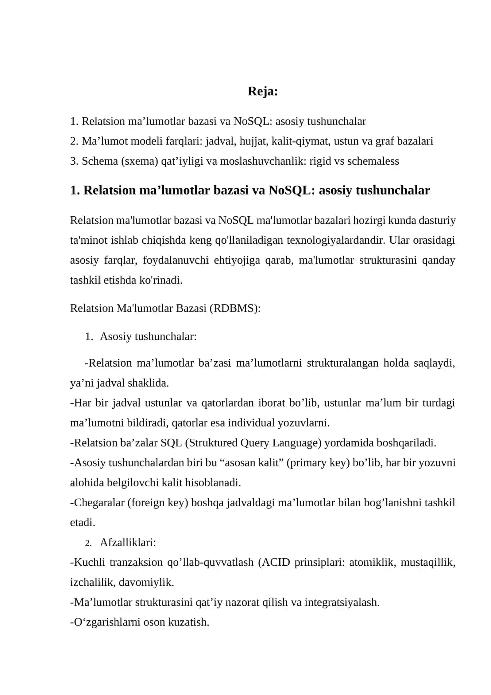 Ma'lumotlar bazasi va NoSQL 2
