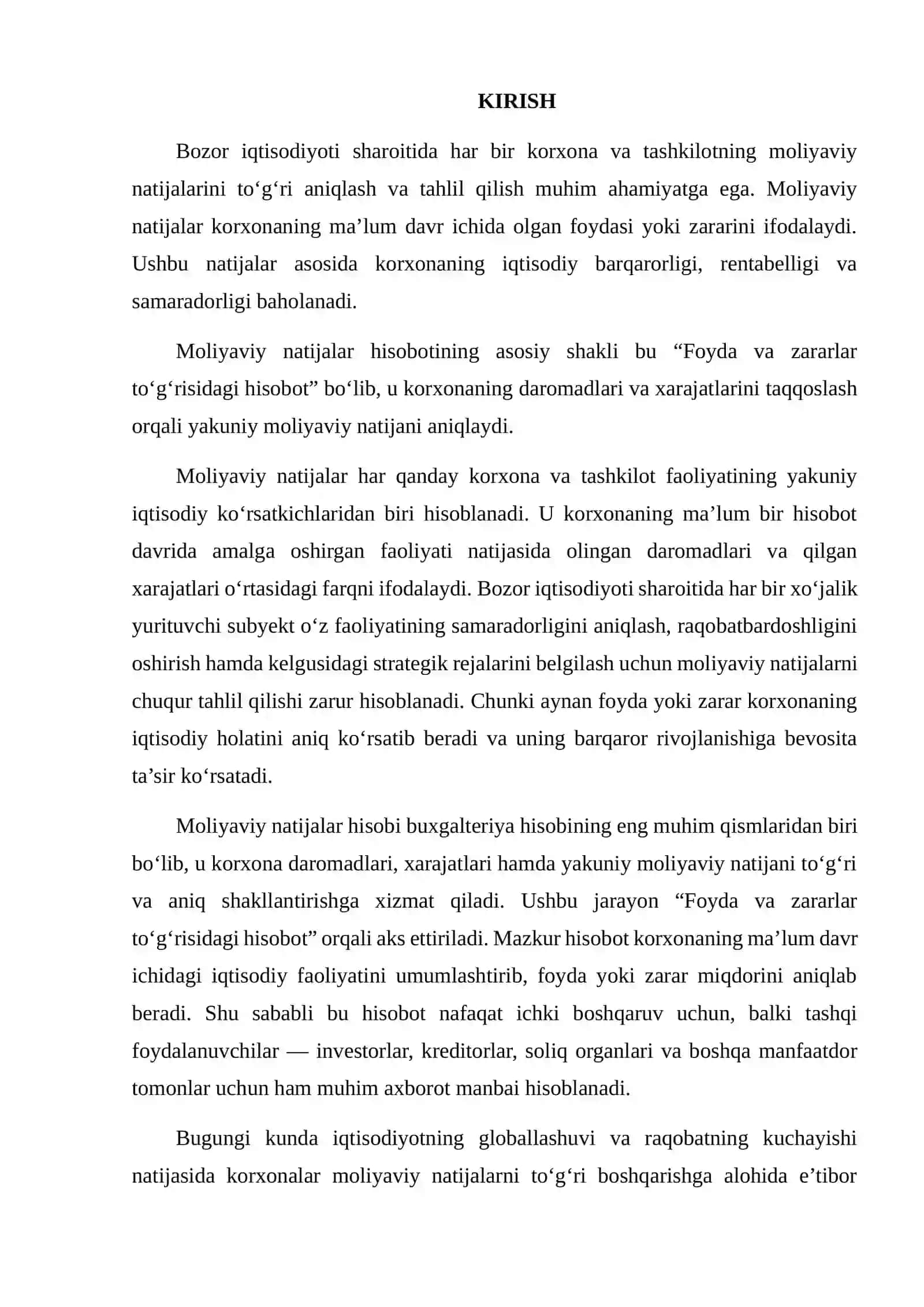 MOLIYAVIY NATIJALAR (FOYDA VA ZARAR) HISOBOTINING MOHIYATI 2