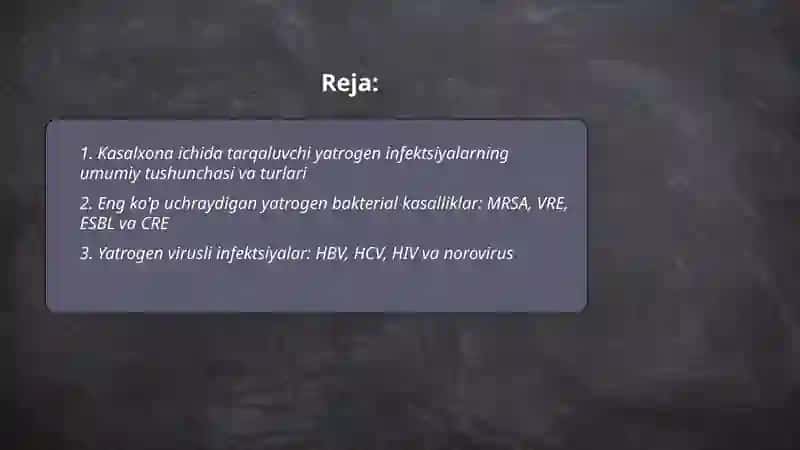 Kasalxona ichida tarqaluvchi yatrogen yuqumli kasalliklar qozgatuvchilari va ularni labaratoriya tashxisi 2