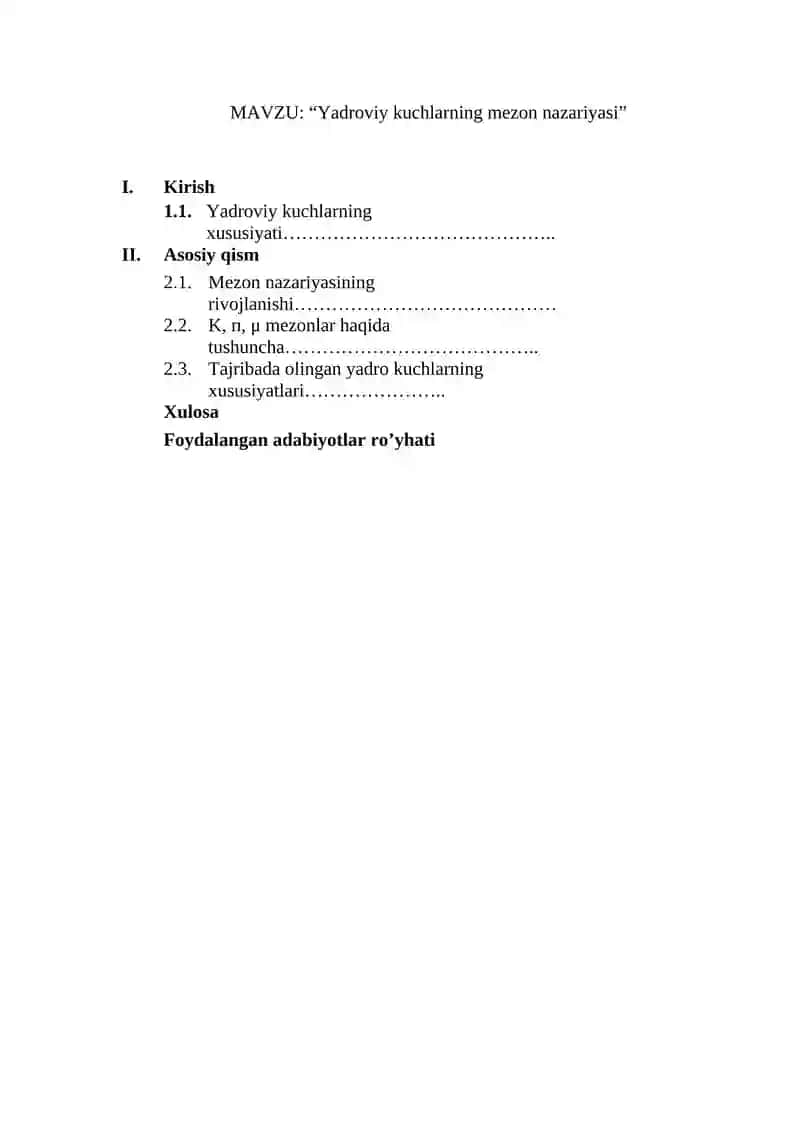Yadroviy kuchlarning mezon nazariyasi 2