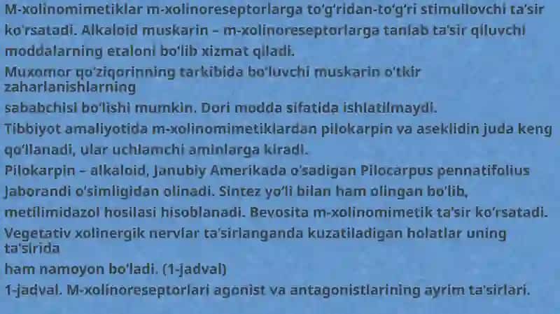 Xolinoretseptorlarga ta'sir etuvchi vositalar 2