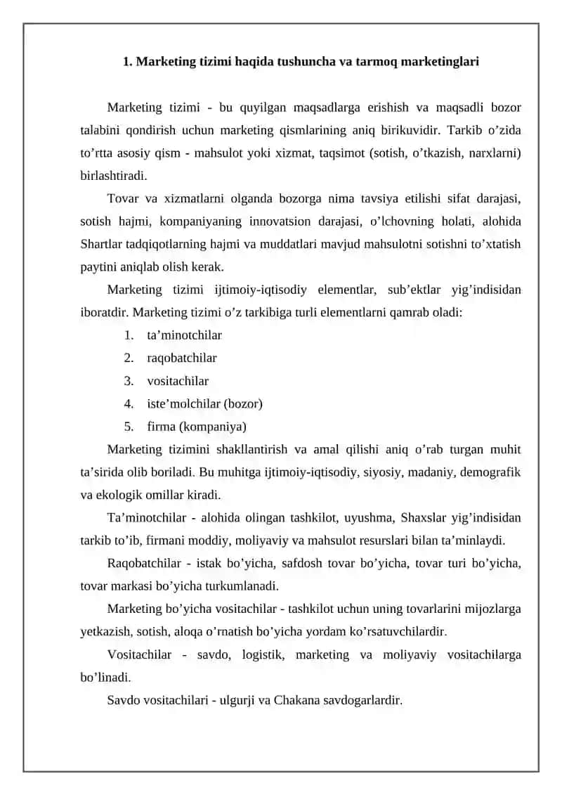 Marketing tizimi va sohasi 2