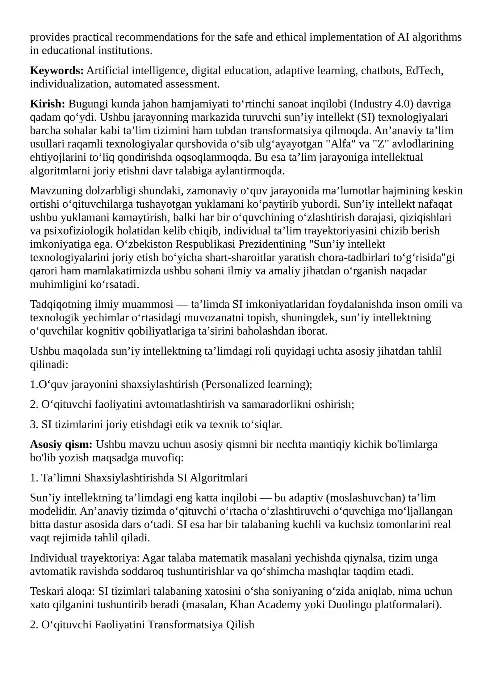 Sun’iy intellektning ta’lim tizimi 2