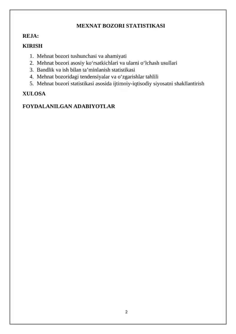 Mehnat bozori statistikasi 2