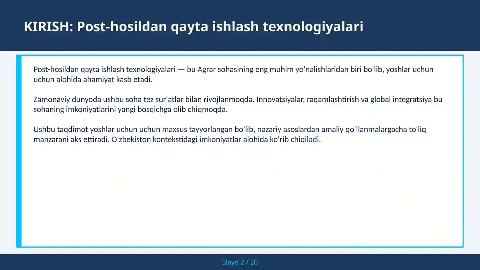 Post-hosildan qayta ishlash texnologiyalari 2