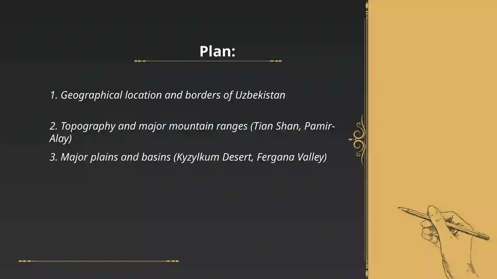 Geographical position:Geograohy of Uzbekistan.Natural resources 2