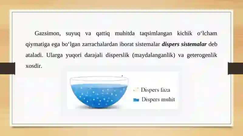 DISPERS SISTEMALAR, OLINISHI, TOZALASH USULLARI 2