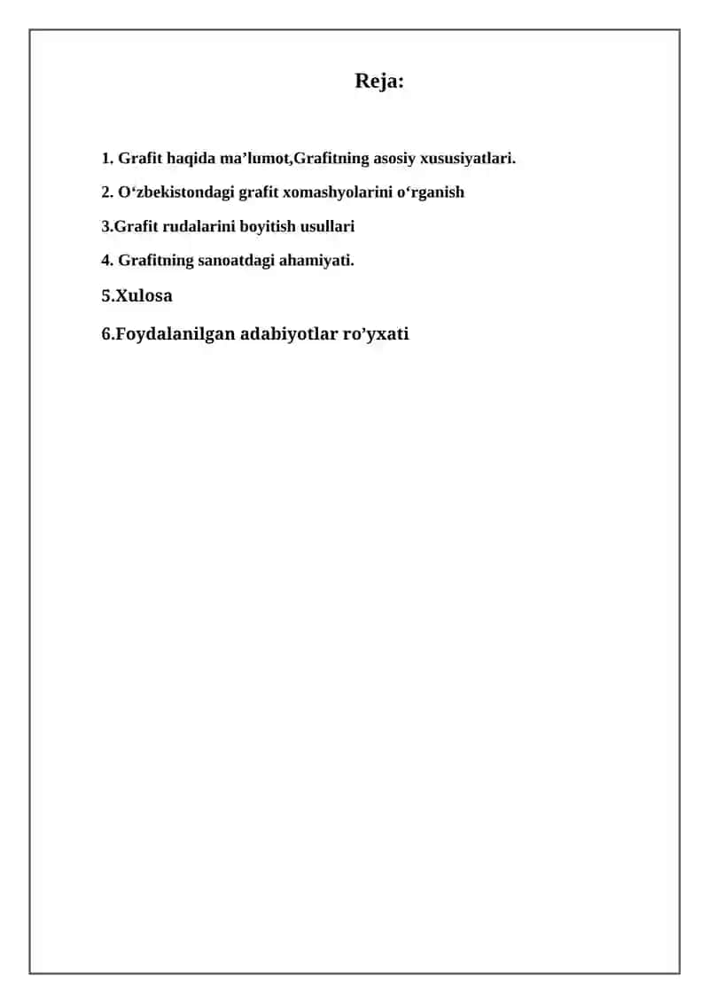 Grafit rudalarini boyitish texnologiyasi mustaqil ish 2