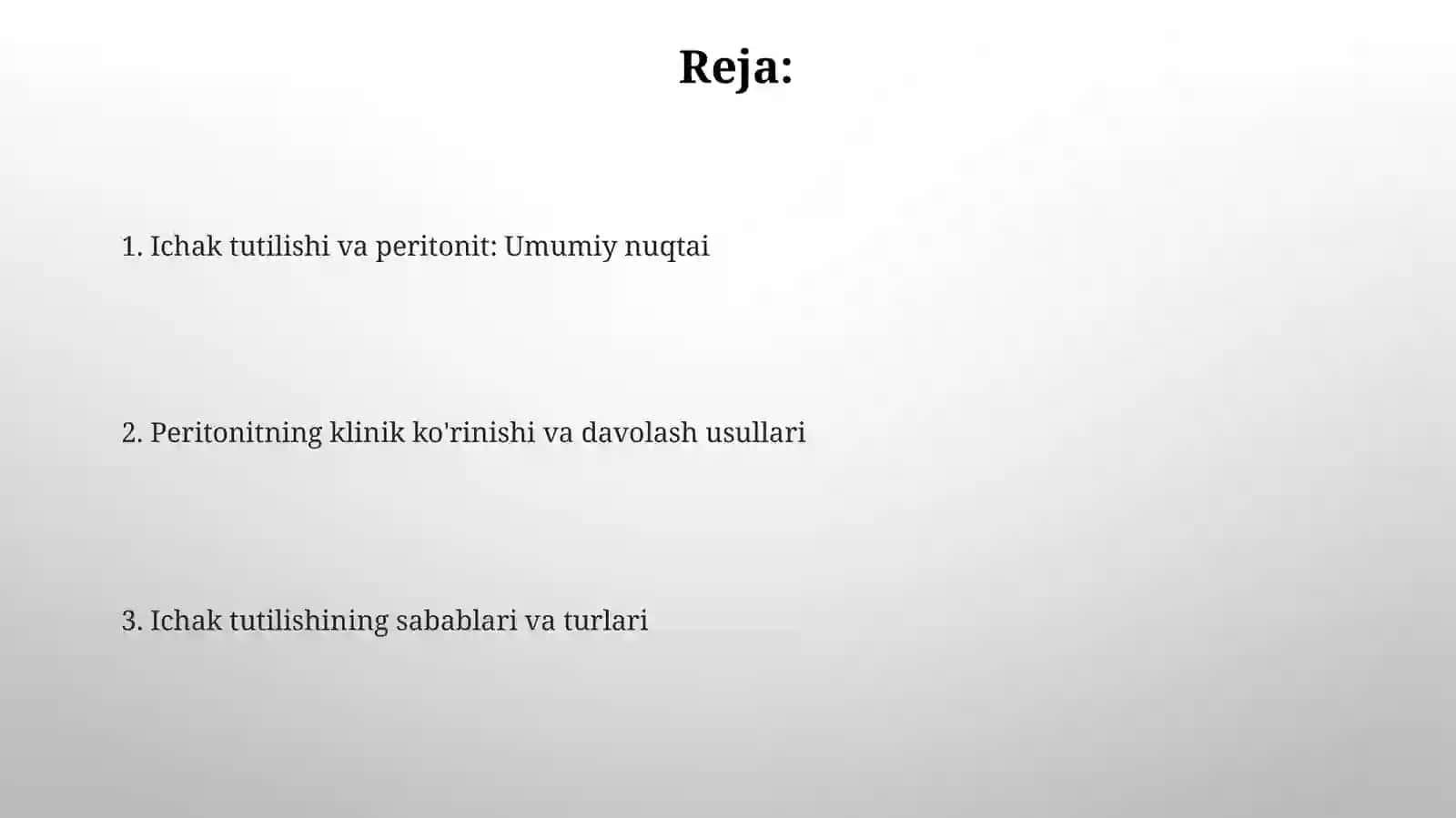 Peritonitning klinik ko'rinishi va davolash usullari 2