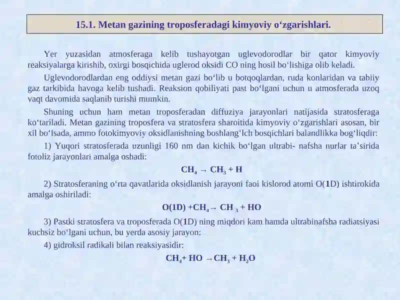 Metan gazining fotokimyoviy oksidlanishi 2