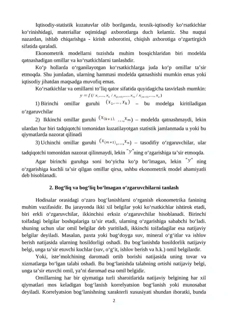 EKONOMETRIK MODELLARNING AXBOROT TA’MINOTI 2