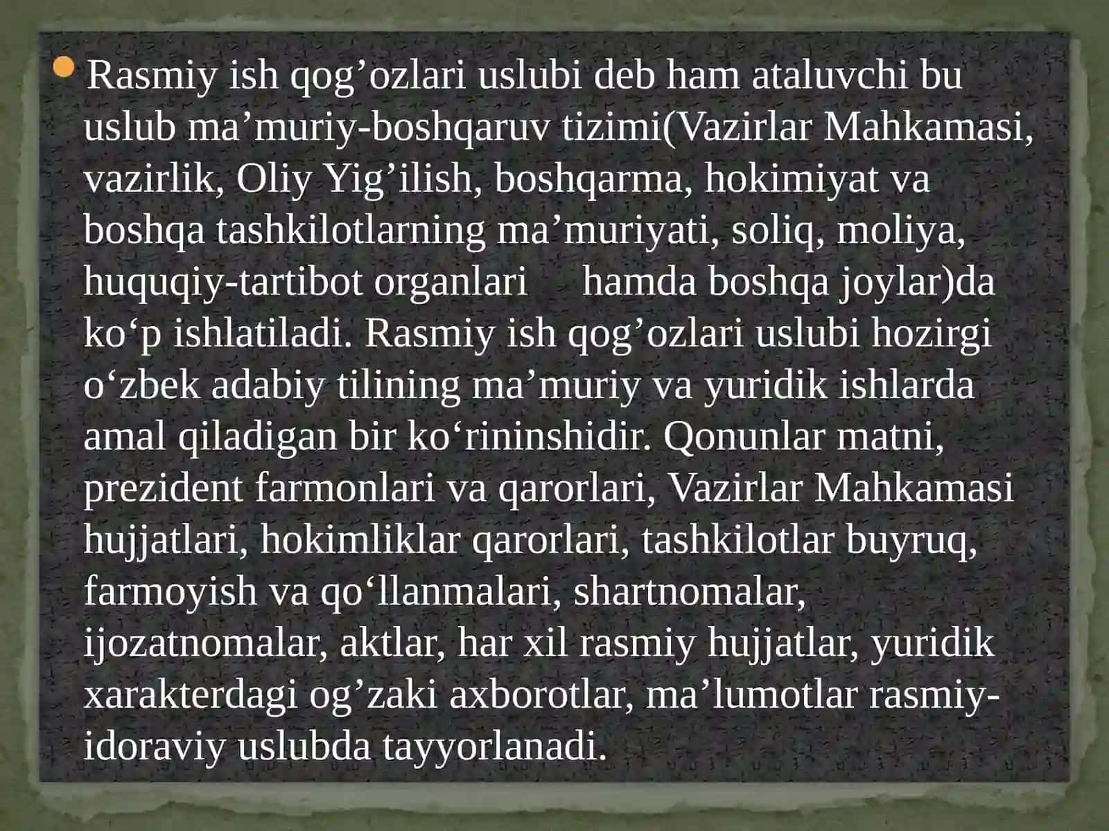 Rasmiy-idoraviy uslubdagi nutq xususiyatlari 2