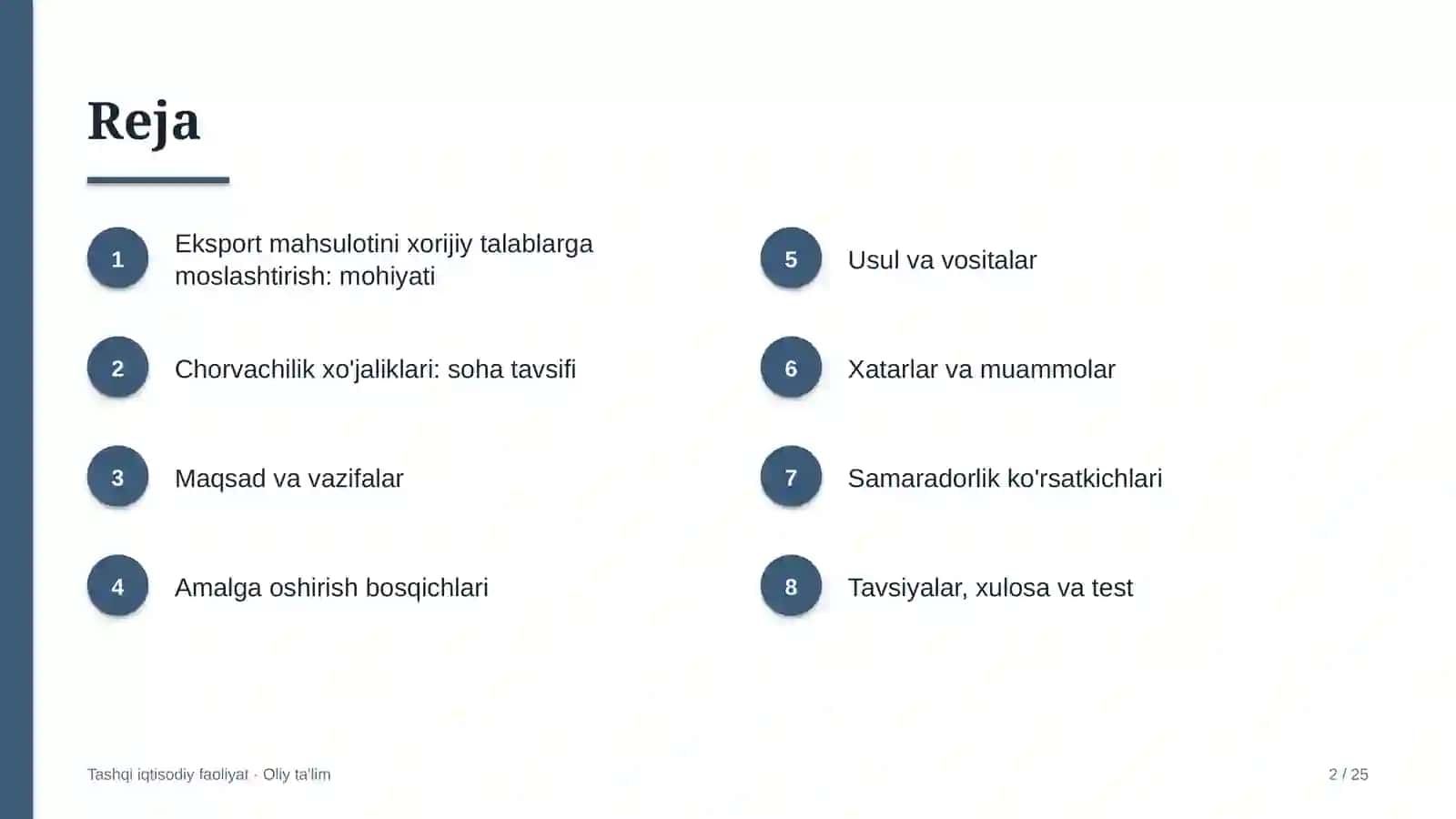 Chorvachilik xo'jaliklarida eksport mahsulotini xorijiy talablarga moslashtirish 2