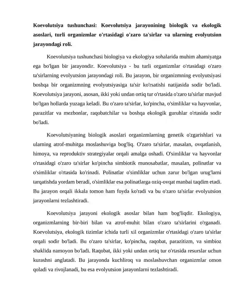 Koevolutsiya va invironmenatilizm dialektikasi 2