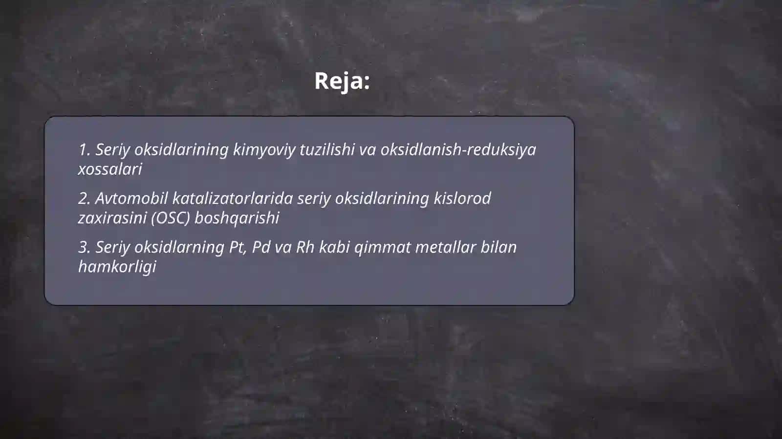 Seriy oksidlari va avtomobil katalizatorlaridagi oʻrni 2