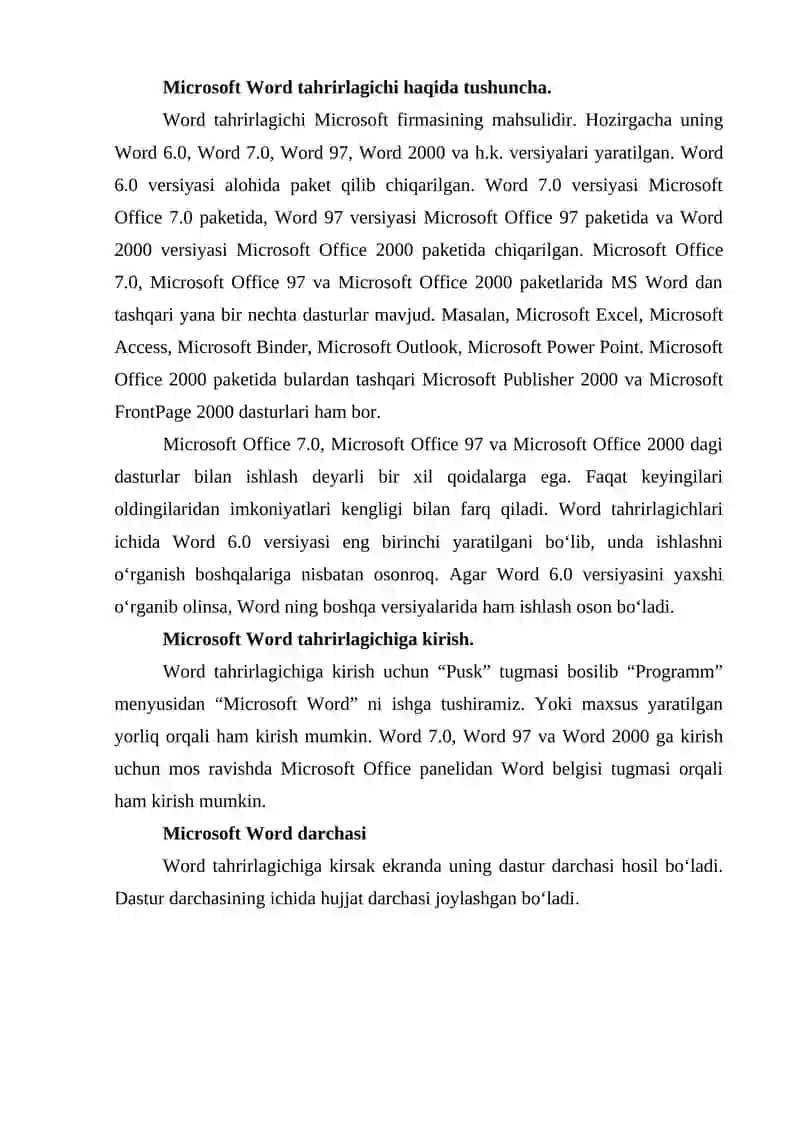 Microsoft Word tahrirlagichi 2