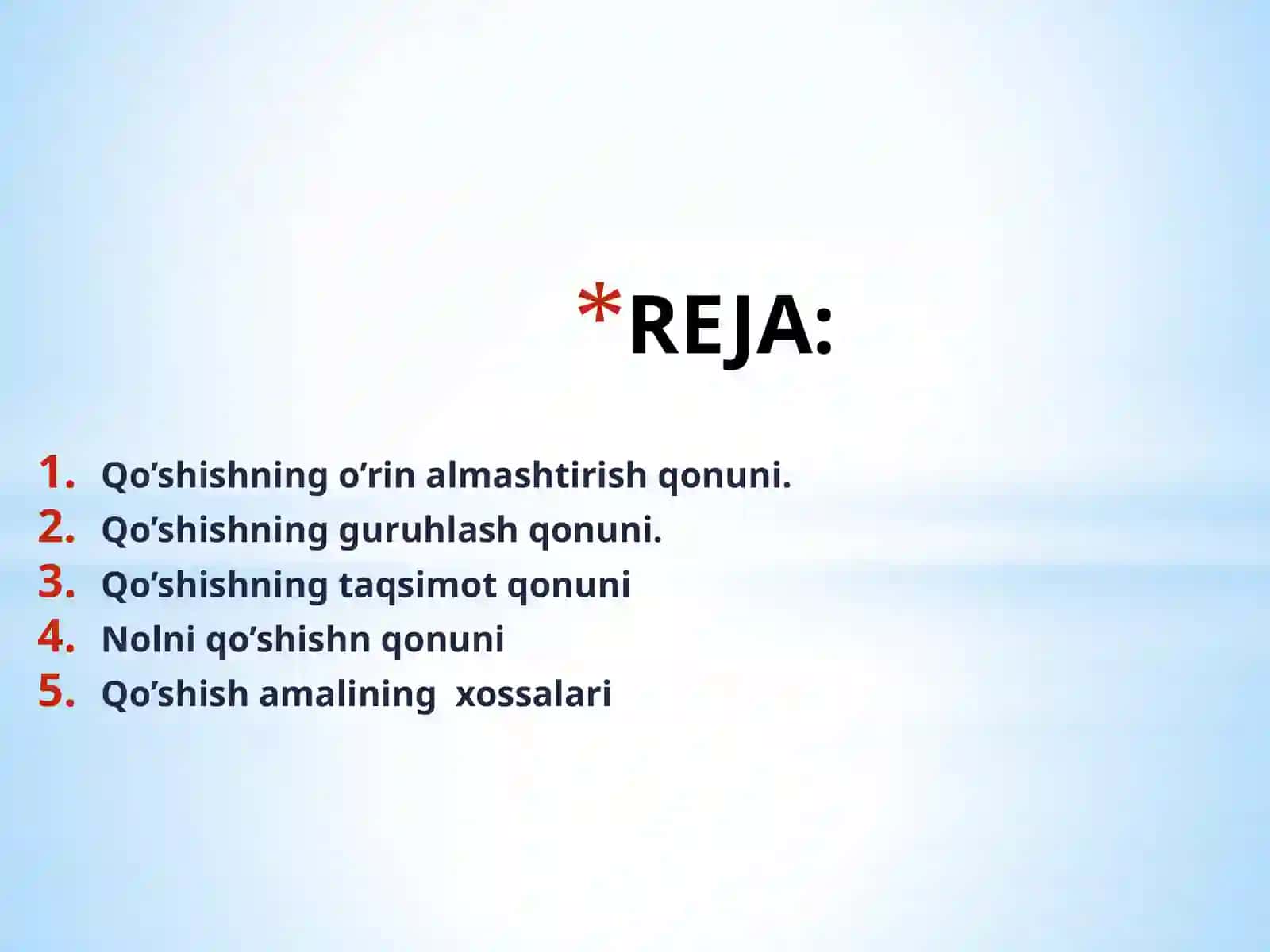 QO’SHISH QONUNLARI 2