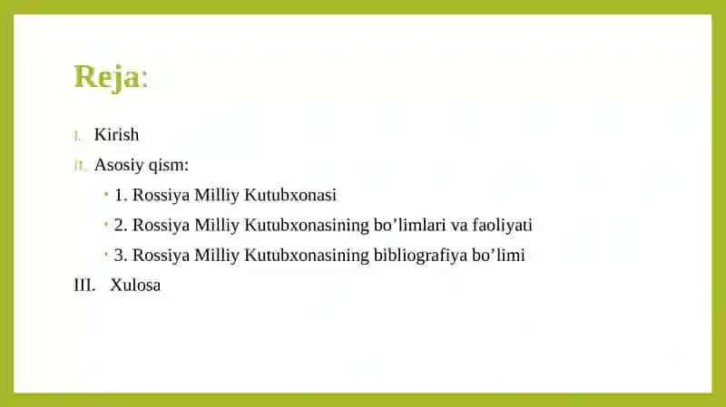 Rossiyamilliy kutubxona faoliyati va uning bibliografiya bo’limi 2