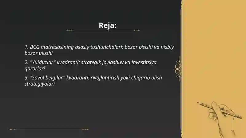 BCG matritsasining strategik pozitsiyalashda qòllanilishi 2