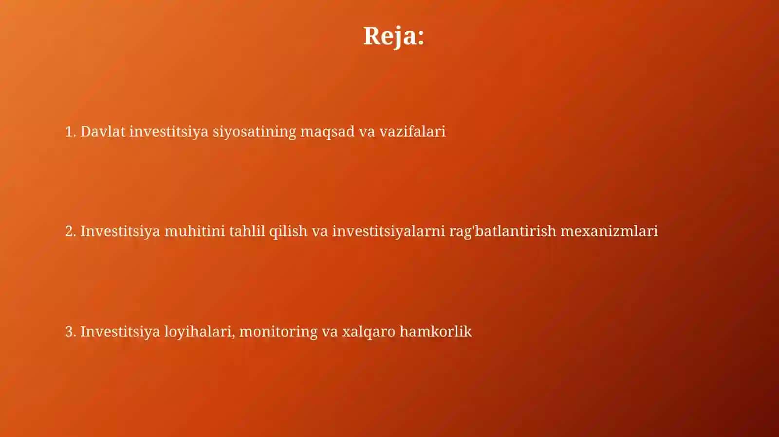 Davlatning investitsiya siyosati 2