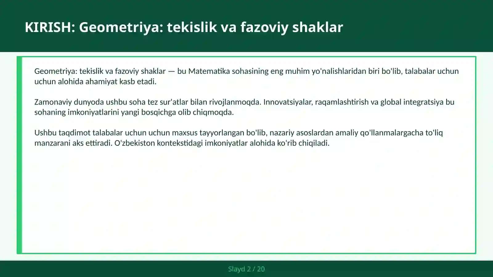GEOMETRIYA: TEKISLIK VA FAZOVIY SHAKLAR 2