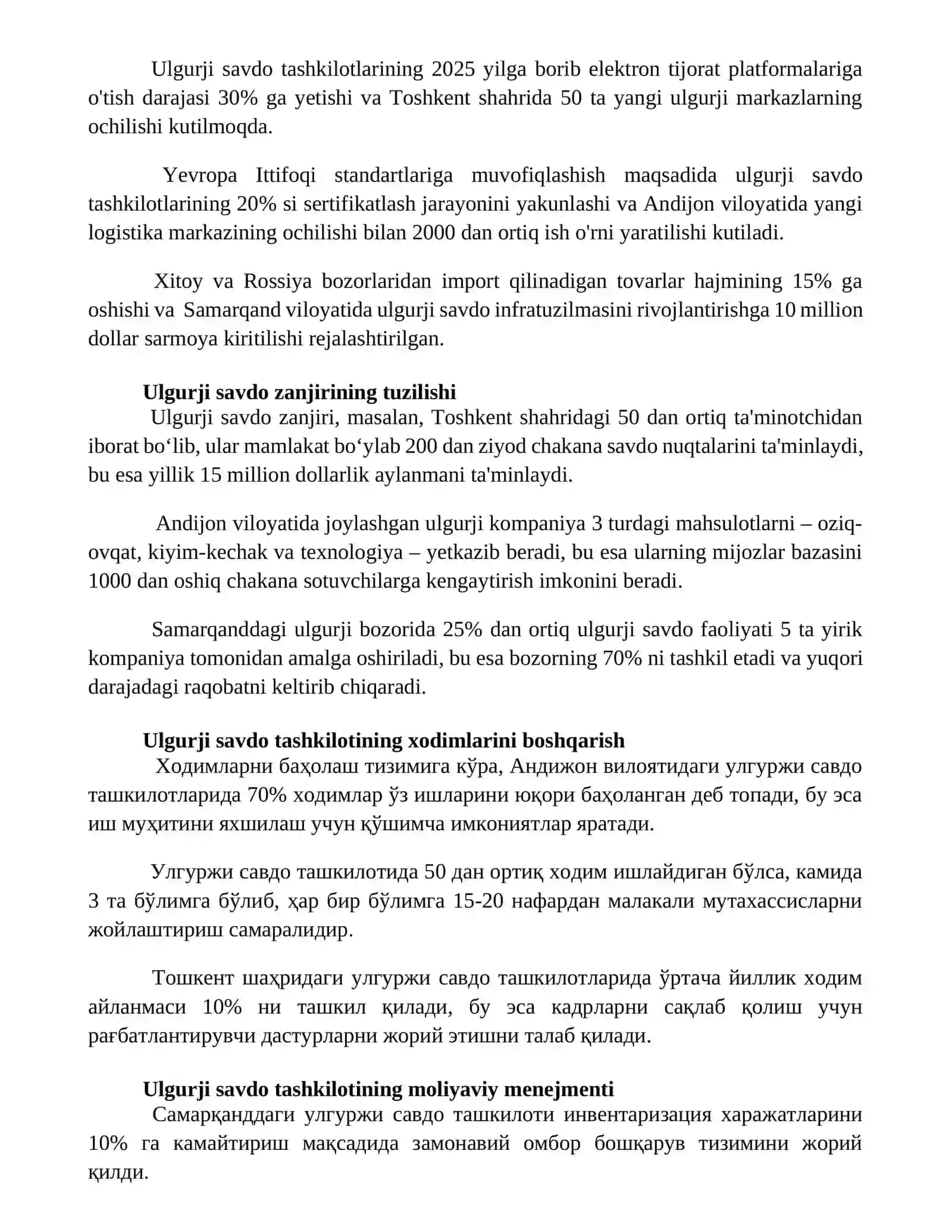 Ulgurji savdoni tashkil qilish 2