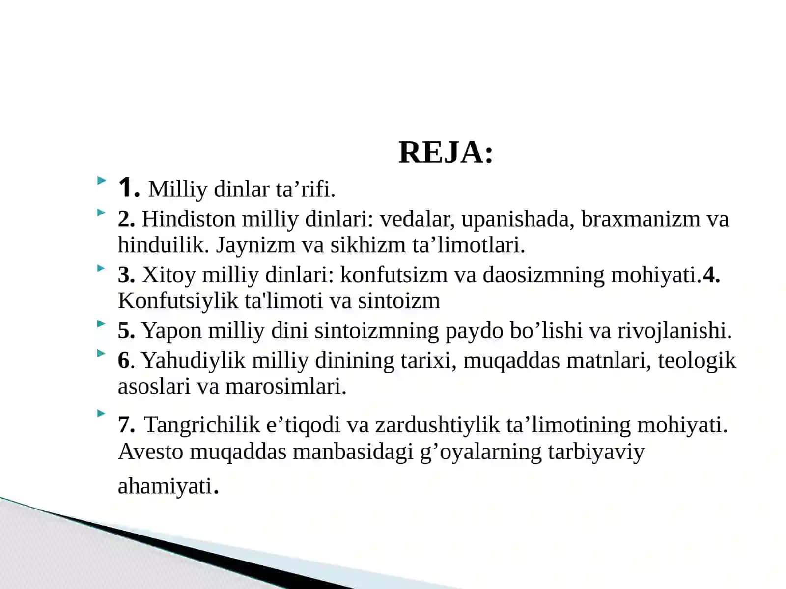Milliy dinlarning tarixi 2