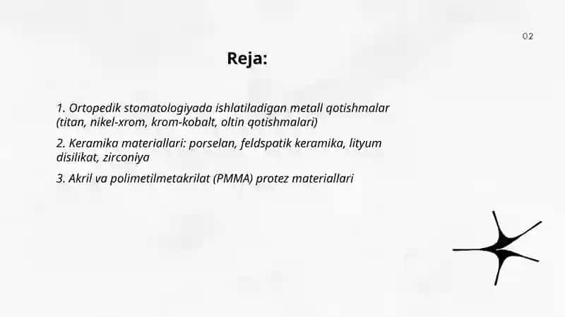 Ortopedik stomatologiyada qo'llaniladigan materiallar 2