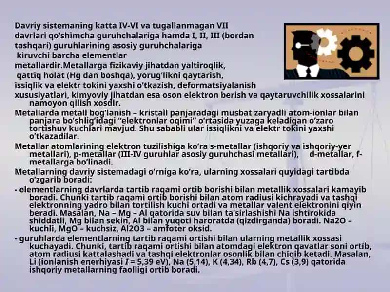 Metallar. Umumiy xossalari 2