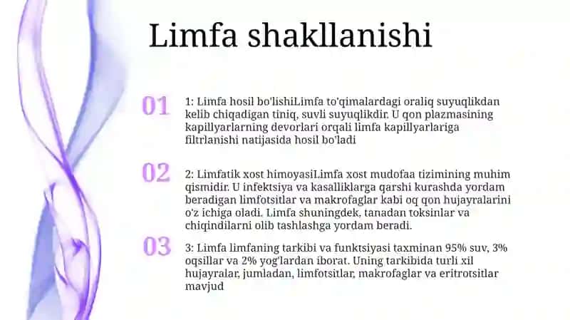 Limfaning Hosil Bo'Lishi, Tarkibi Va Vazifasi 2
