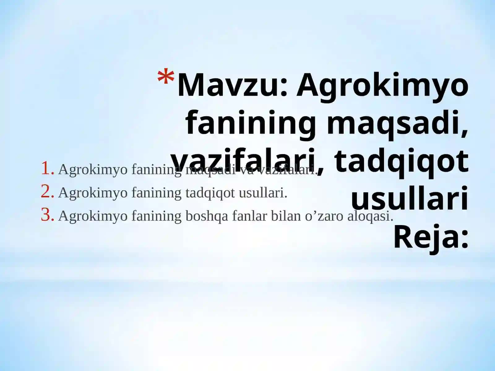 Agrokimyo fanining maqsadi va vazifalari 2