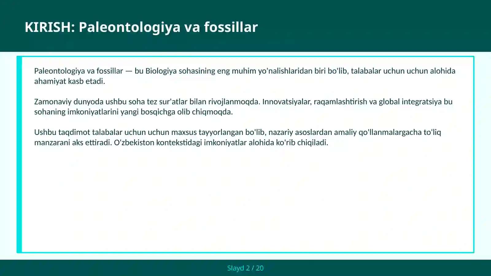 Paleontologiya va fossillar 2