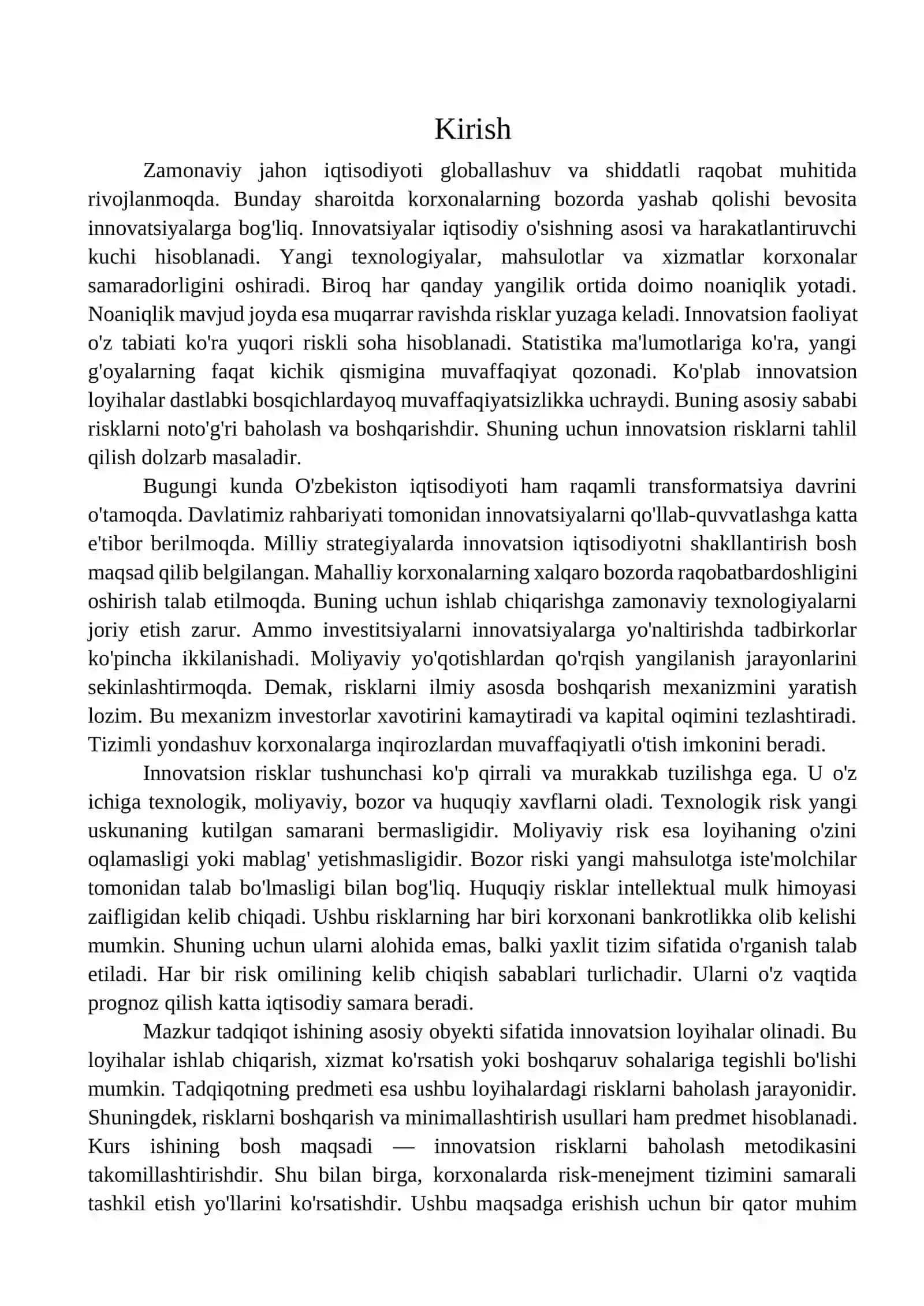 INNOVATSION RISKLARNI BAHOLASH VA BOSHQARISH 2