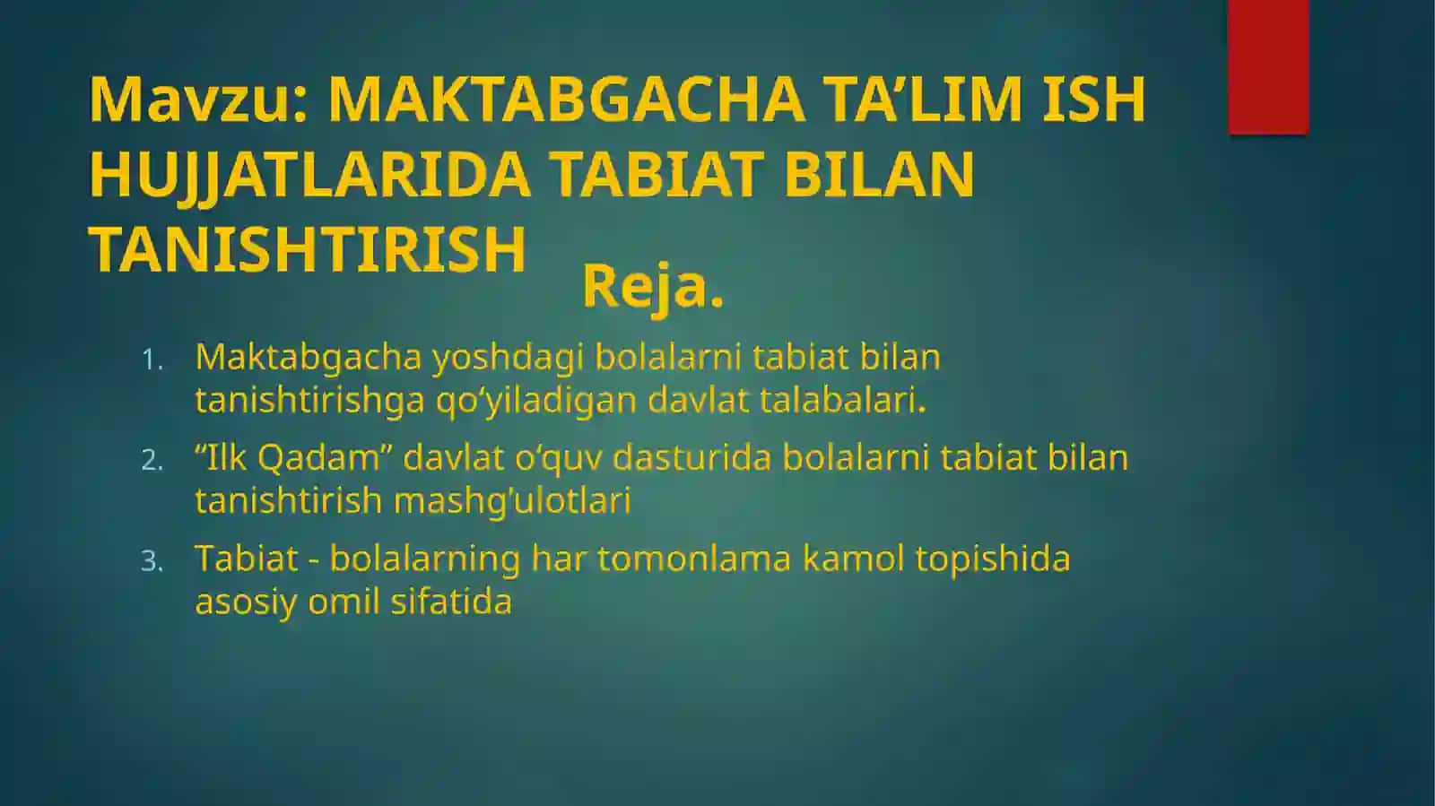 MAKTABGACHATA’LIM ISH HUJJATLARIDA TABIAT BILAN TANISHTIRISH 2