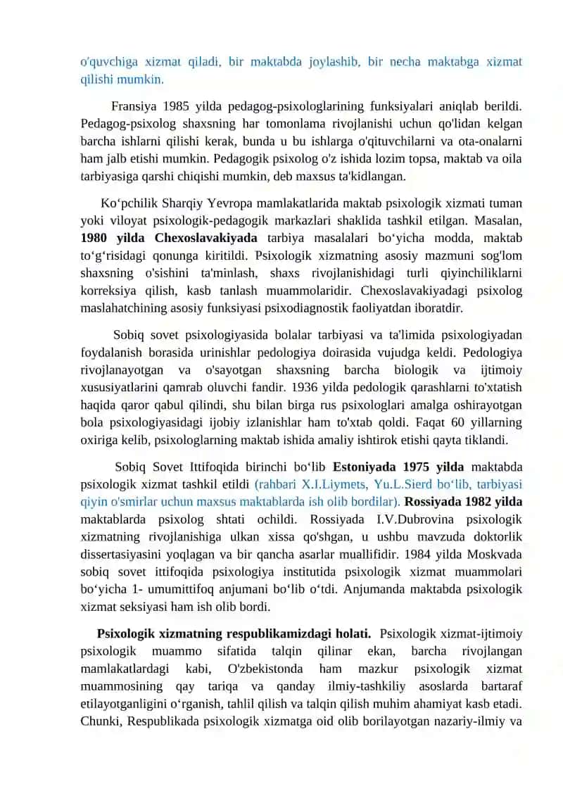 Psixologik xizmatni tashkil etishning umumi mezonlari 2