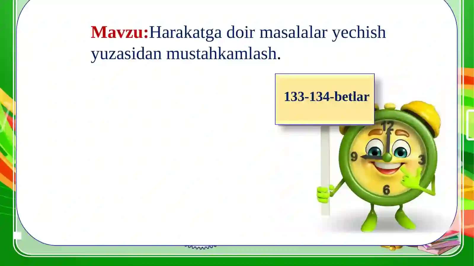 Harakatga doir masalalar yechish yuzasidan mustahkamlash 2